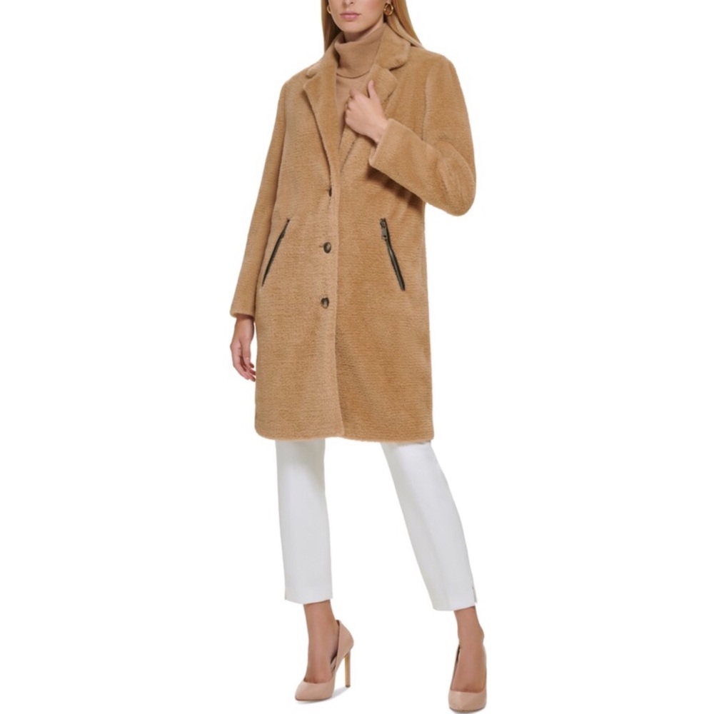 DKNY Classic notched collar fuzzy walker coat